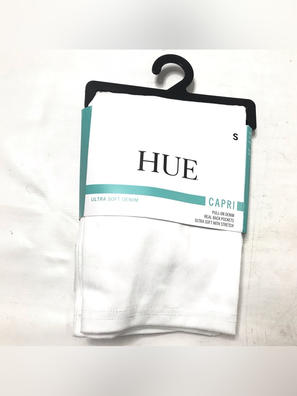 HUE High Waist Ultra Soft Denim Leggings Women’s S White Pull On Pockets Stretch